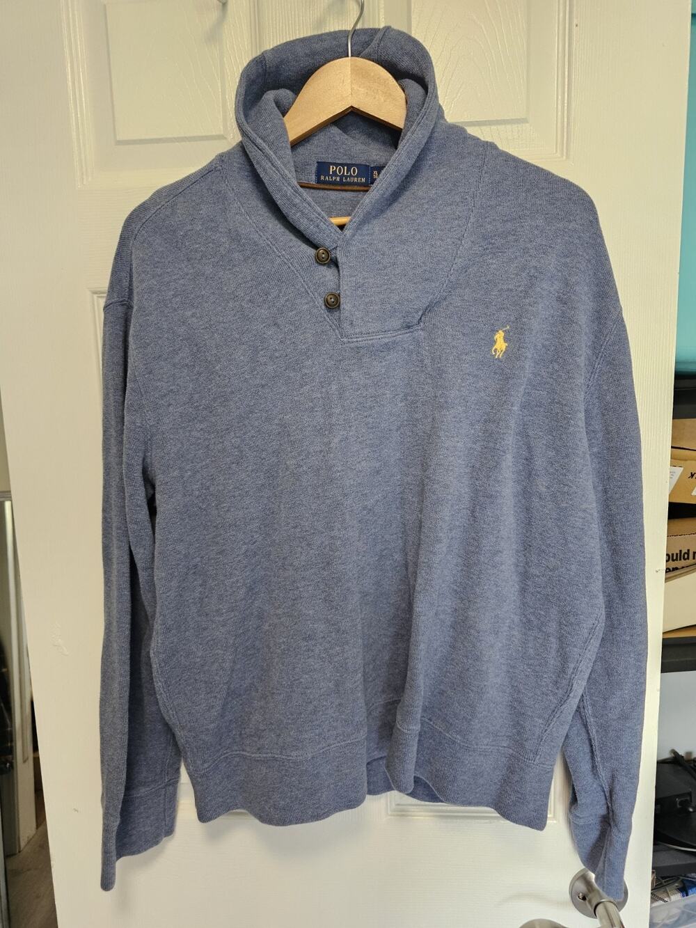 POLO RALPH LAUREN Mens Cotton Blue Shawl Collar Sweater Size XL